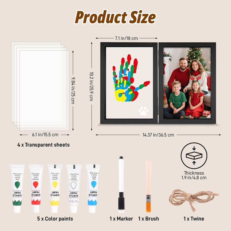 Sortnic Family Handprint Kit with Light, DIY Baby Handprint Photo Keepsake Wooden Frame for 4, Ideas Craft Gifts for New Mom, New Parents with 5 Non-Toxic Baby Safe Paints, Anniversary, Christmas - Image 2